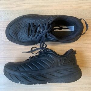 Hoka One One Bondi SR Women’s Black Leather Cushioned Tennis Shoe